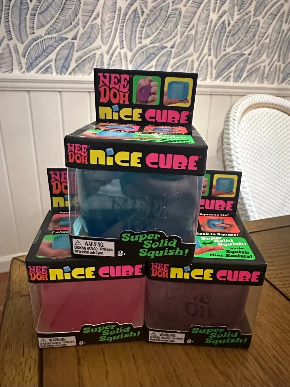 Schylling NeeDoh Nice Cube Super Solid Squish - Pink, Purple, Blue (3 Total)